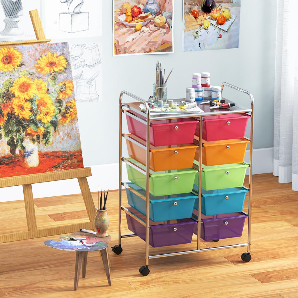 10 Drawer Rolling Storage Cart with Metal Frame Z248065