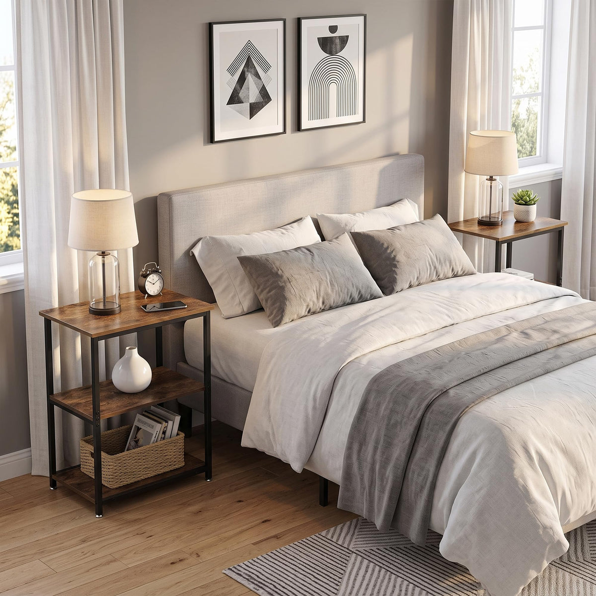 Tall End Side Table with 3-Tier Storage Shelf W957050