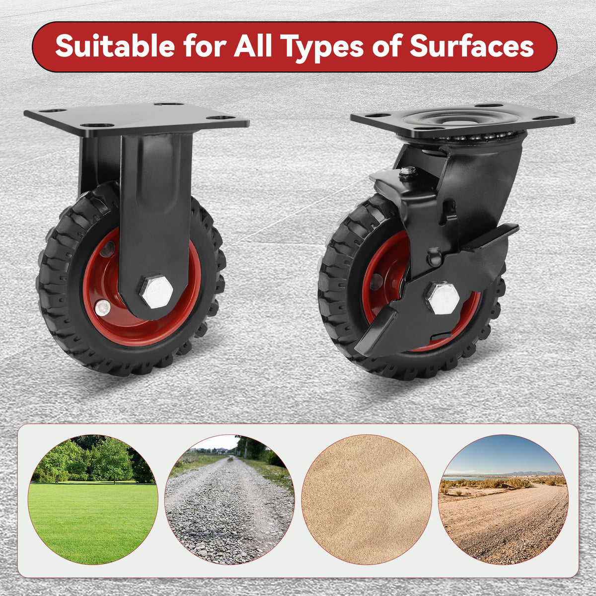 5 Inch Heavy Duty Solid Rubber Casters Set of 4 with Knobby Tread F235