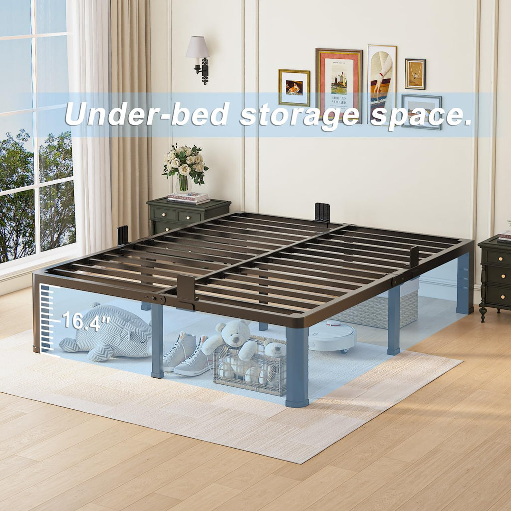 Queen Bed Frame with Headboard Hole and Steel Slats Support N8980