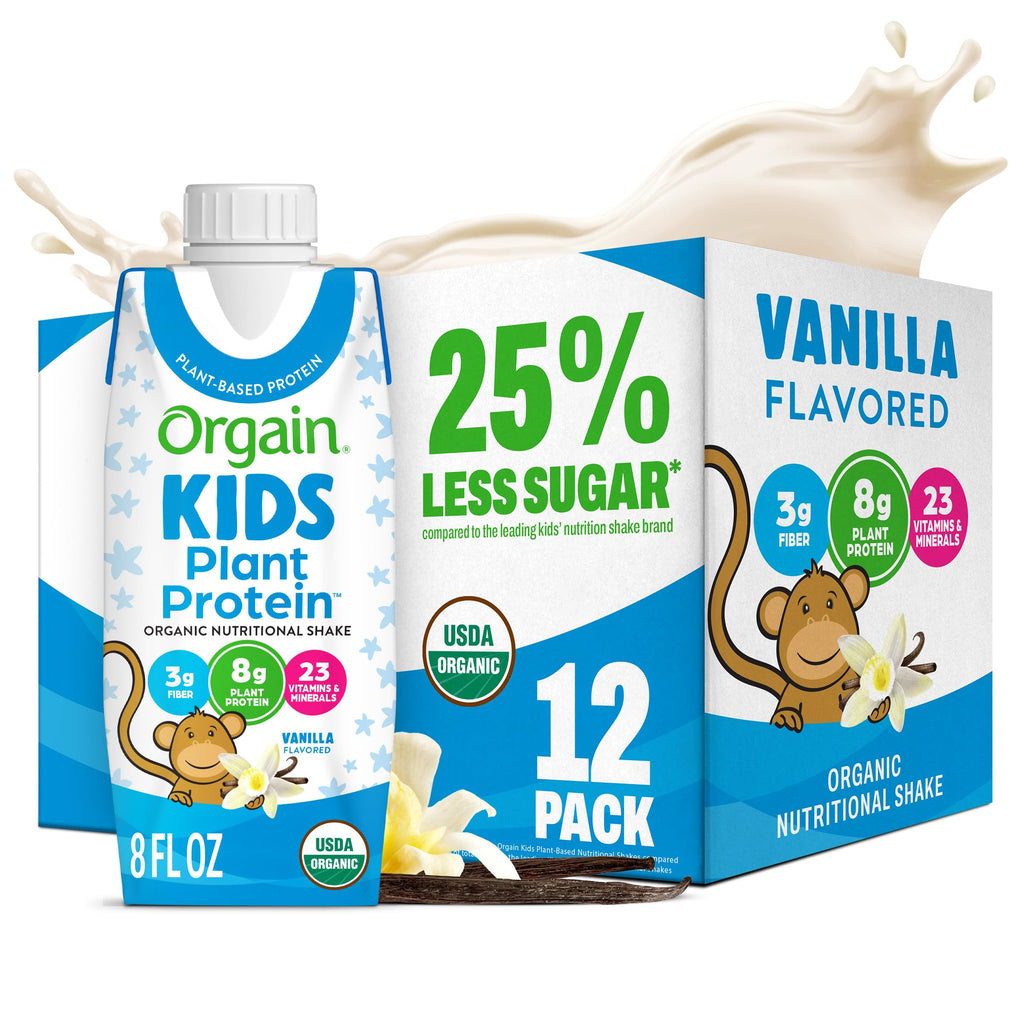Organic Kids Vegan Protein Shakes Vanilla 8g Plant Protein 8 Fl Oz 12 Pack A80030