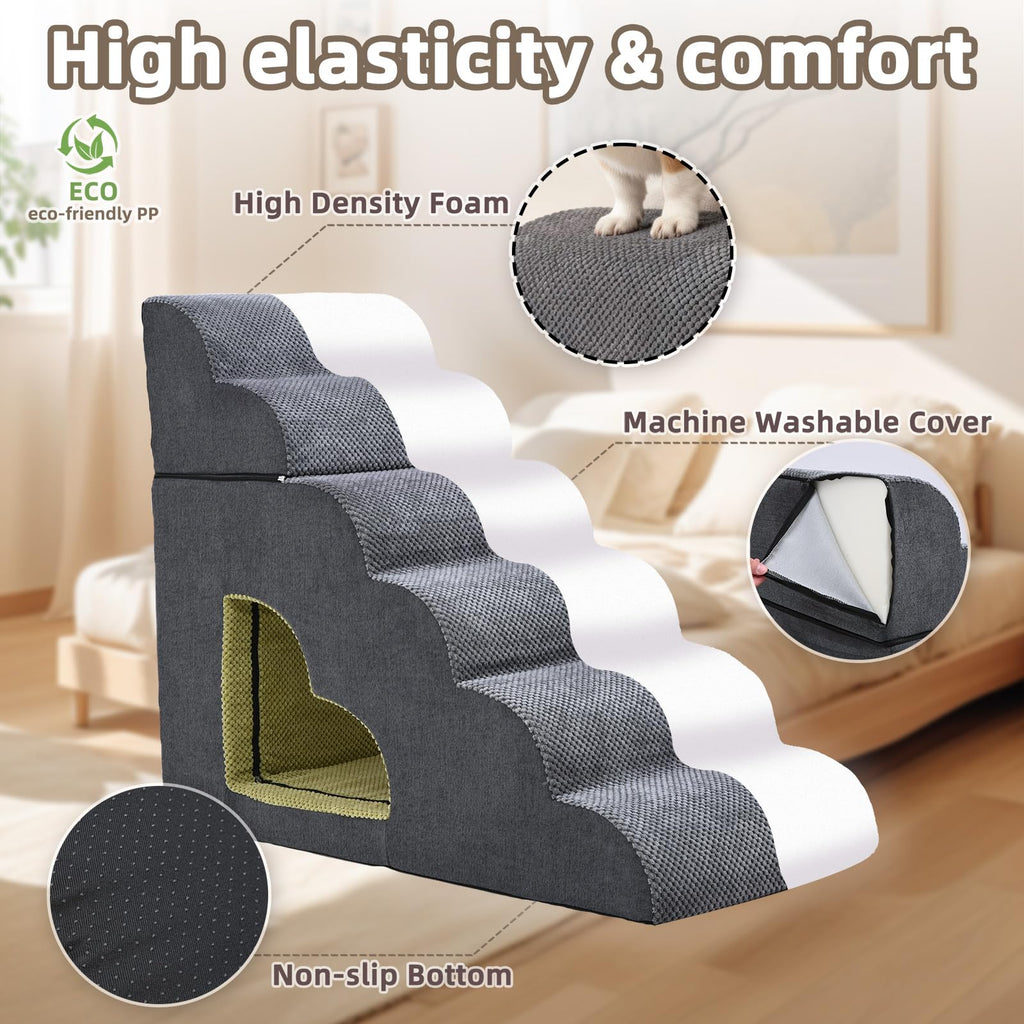 6 Step Non-Slip Grey Dog Stairs J1191