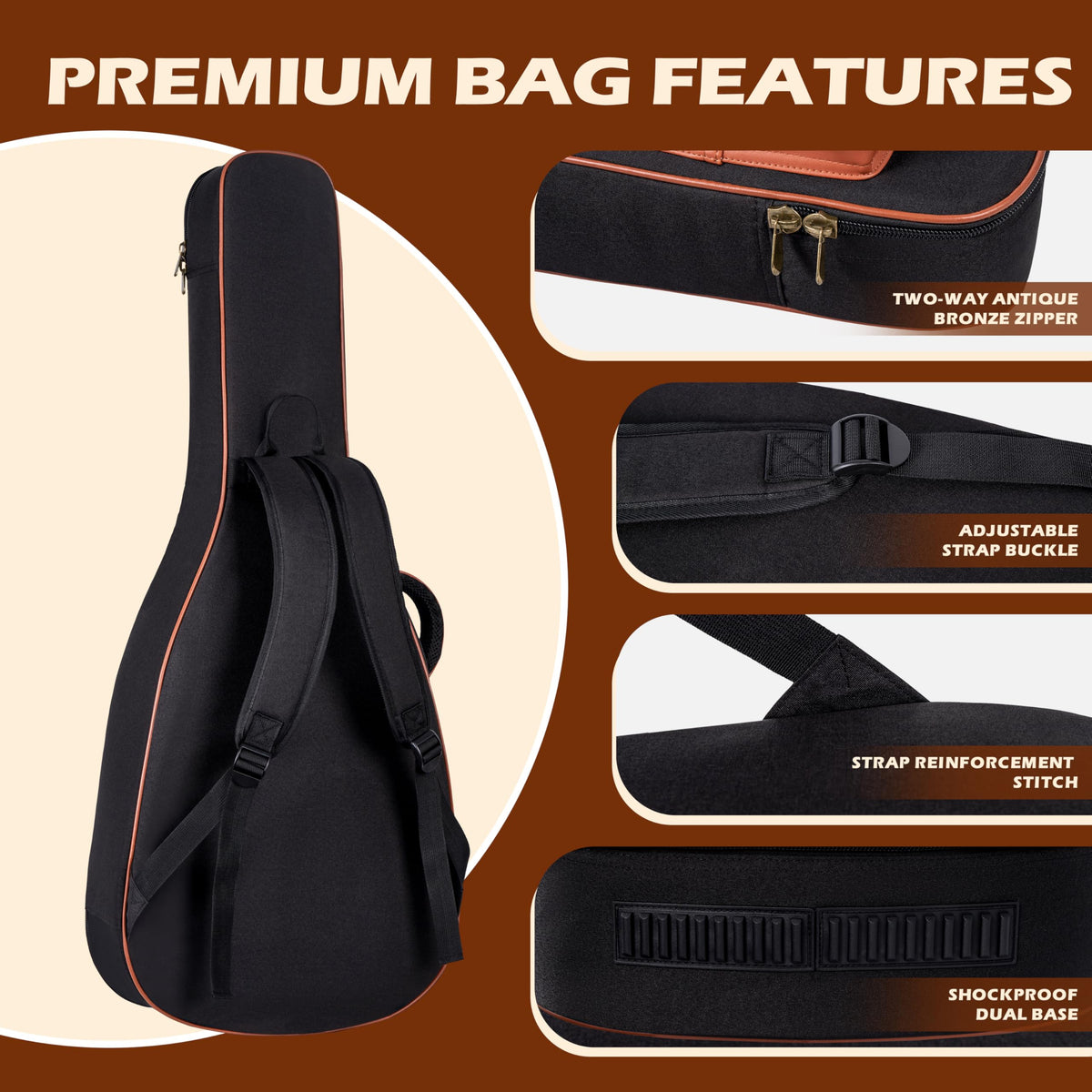 40/41/42" Waterproof PU Leather Acoustic Guitar Bag S4201
