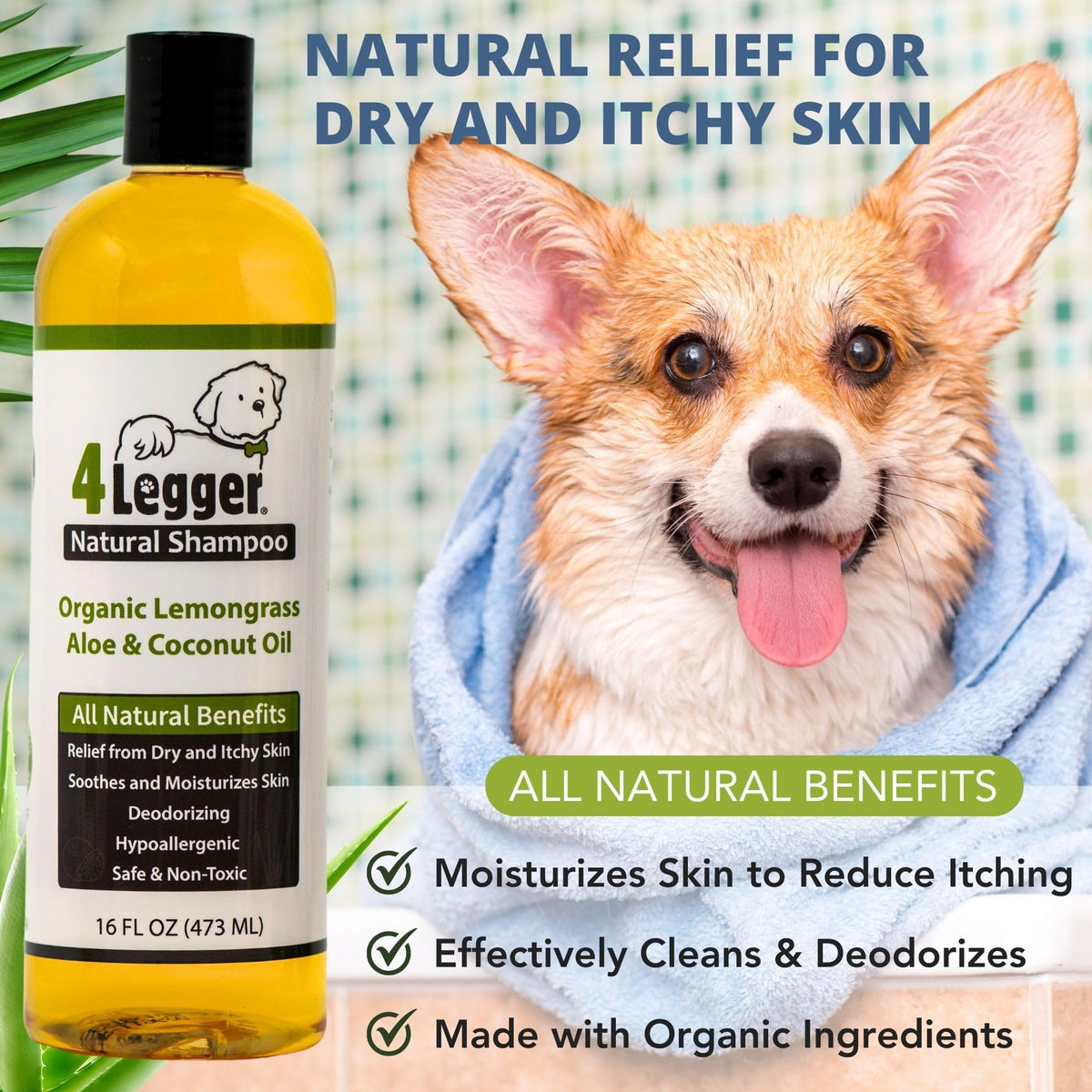 Certified Organic Hypoallergenic Dog Shampoo with Aloe and Lemongrass 16 oz A193276