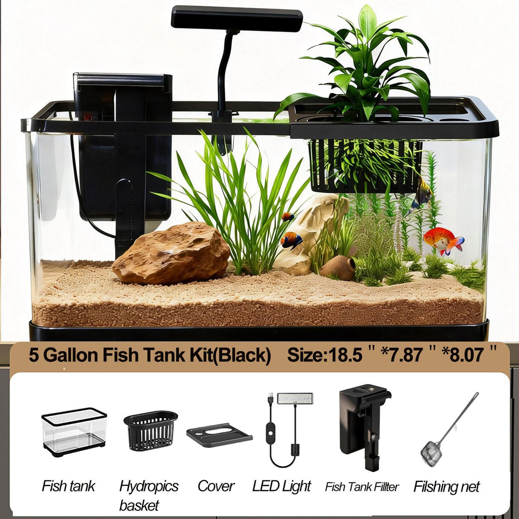 5 Gallon Plastic Aquarium Starter Kit with Filter and LED Light F95900