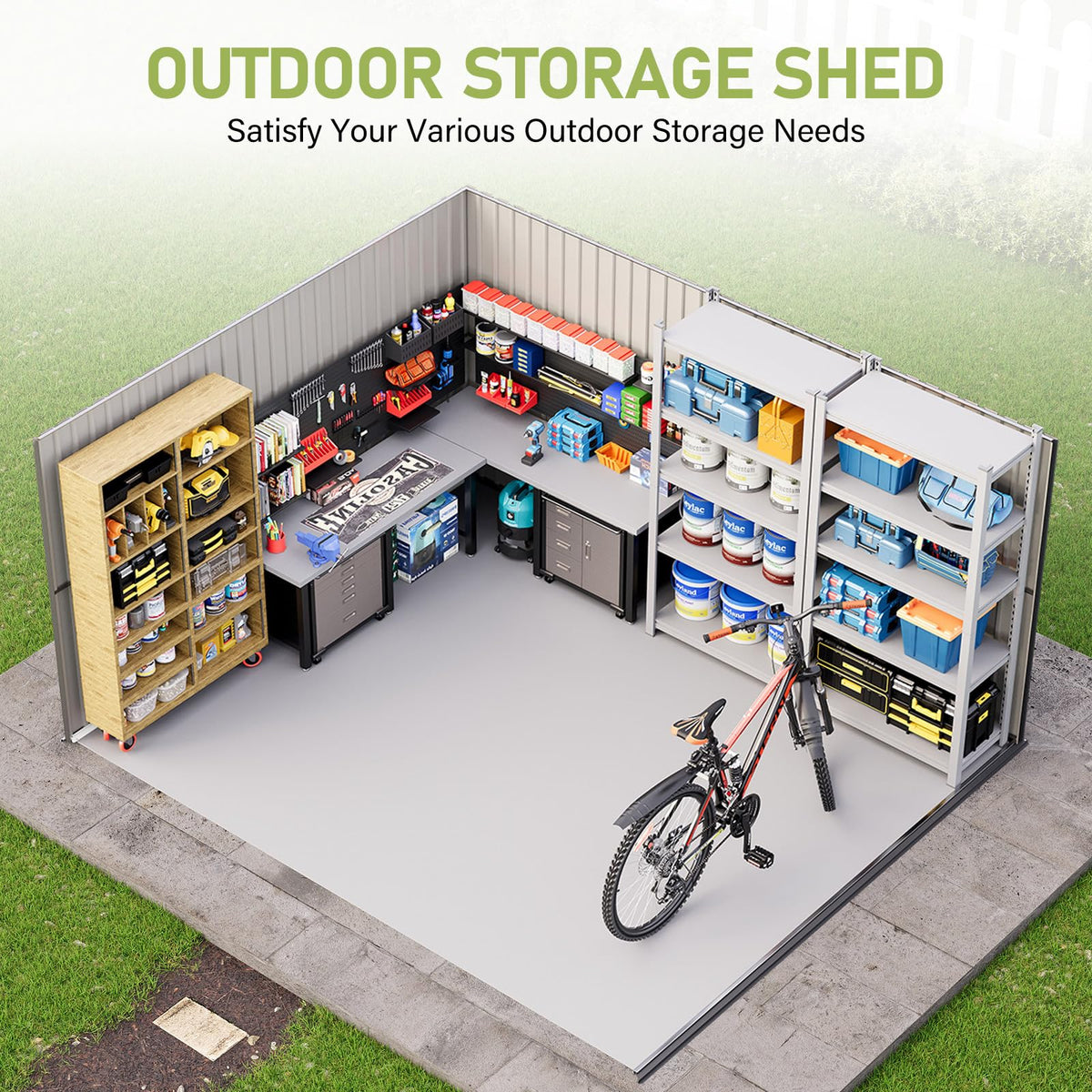 10 x 12 FT Metal Storage Shed with Lockable Door and 2 Windows H8524