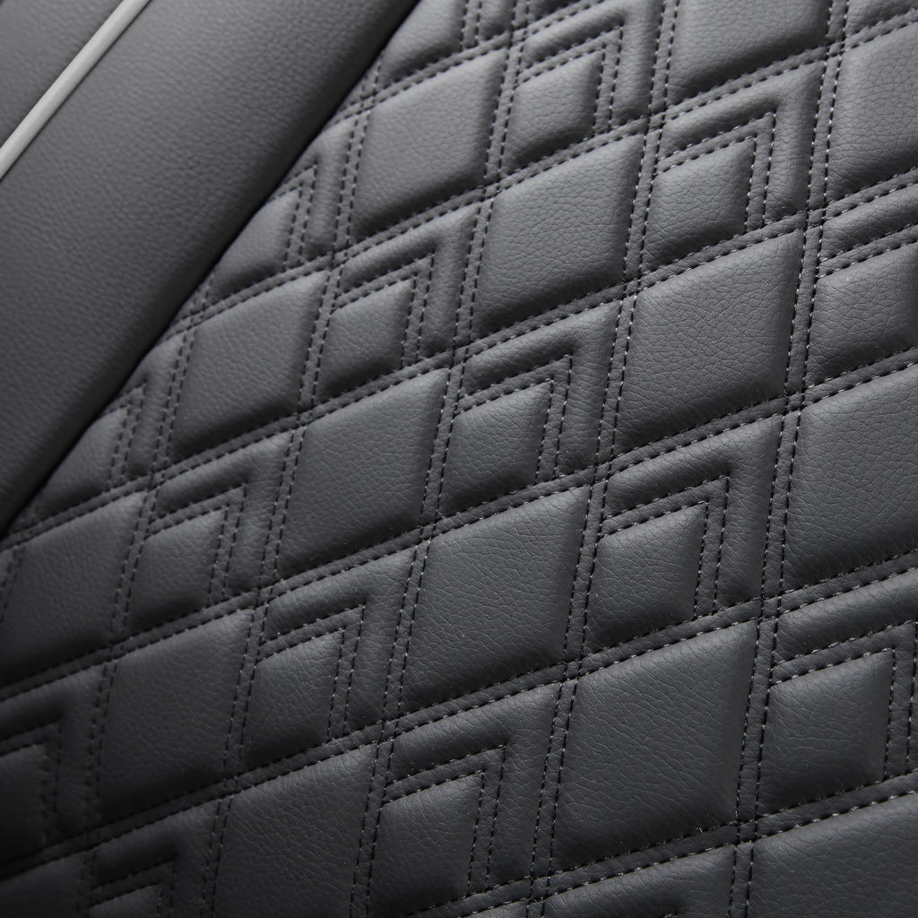 Leather Seat Covers for Chevy Silverado GMC Sierra, Custom Fit, Front Pair, Black Grey N4095