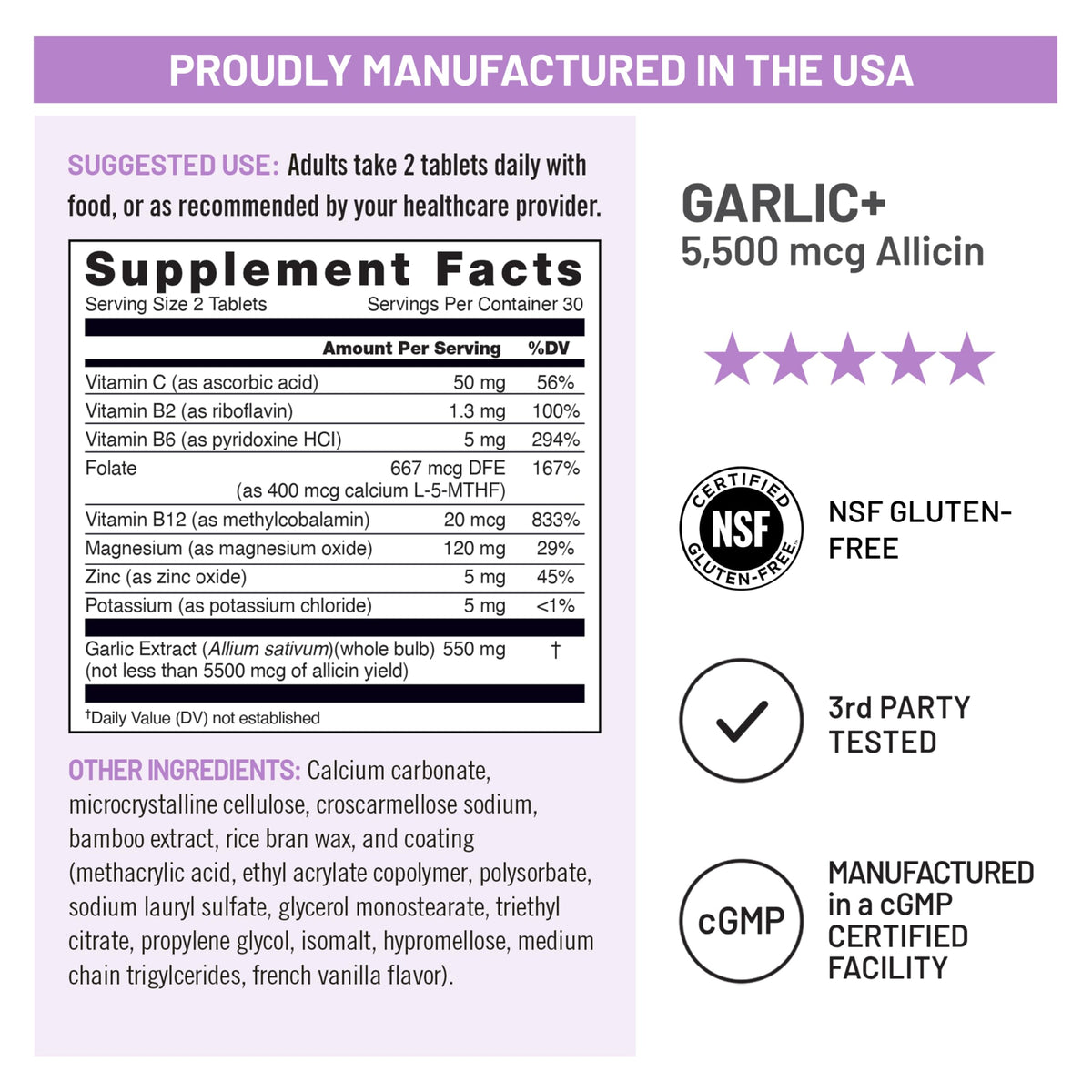 Garlic Extract 5,500 mcg Vegan Tablets 60 Count Q8958