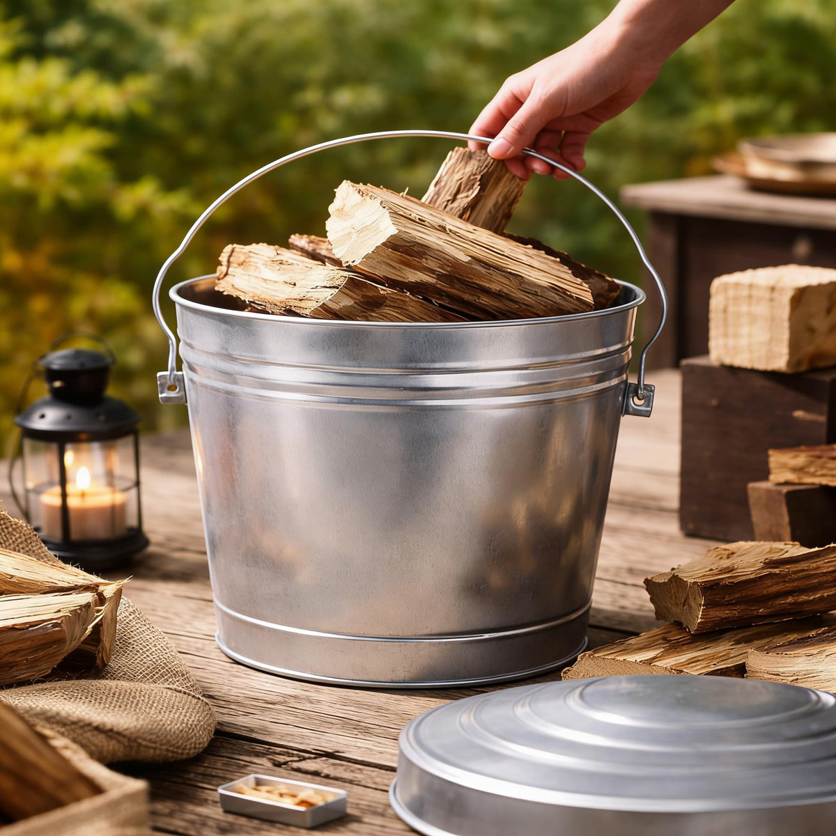6 Gallon Galvanized Metal Trash Can with Lid J108
