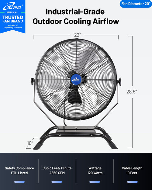 20" Variable Speed Indoor/Outdoor Fan, 4650 CFM, Black Y724