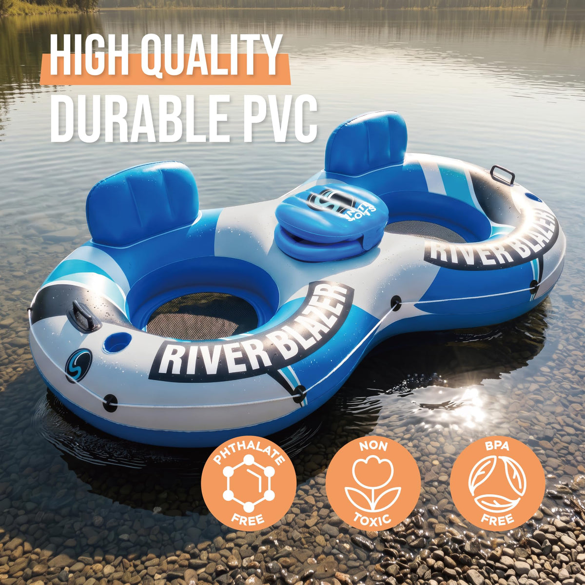 Heavy Duty Inflatable River Tube Float with 2 Cup Holders C219