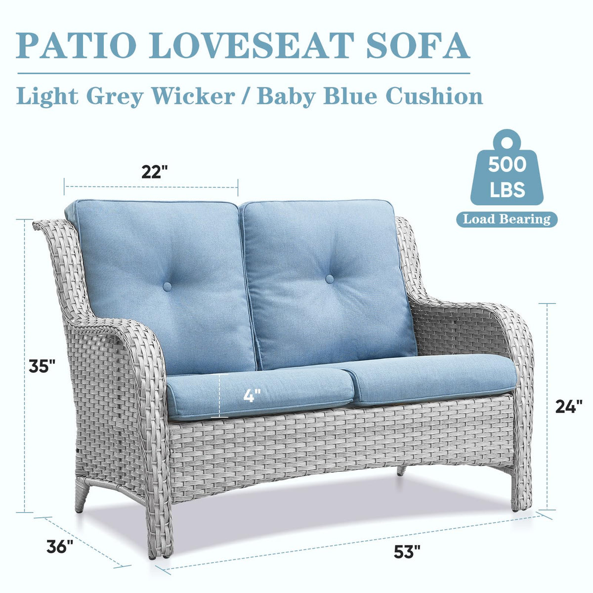 Light Gray Wicker Rattan Outdoor Loveseat Bench N95296