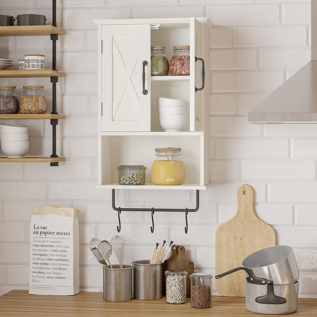 Small Medicine Cabinet with Towel Bar and 3 Hooks U1874