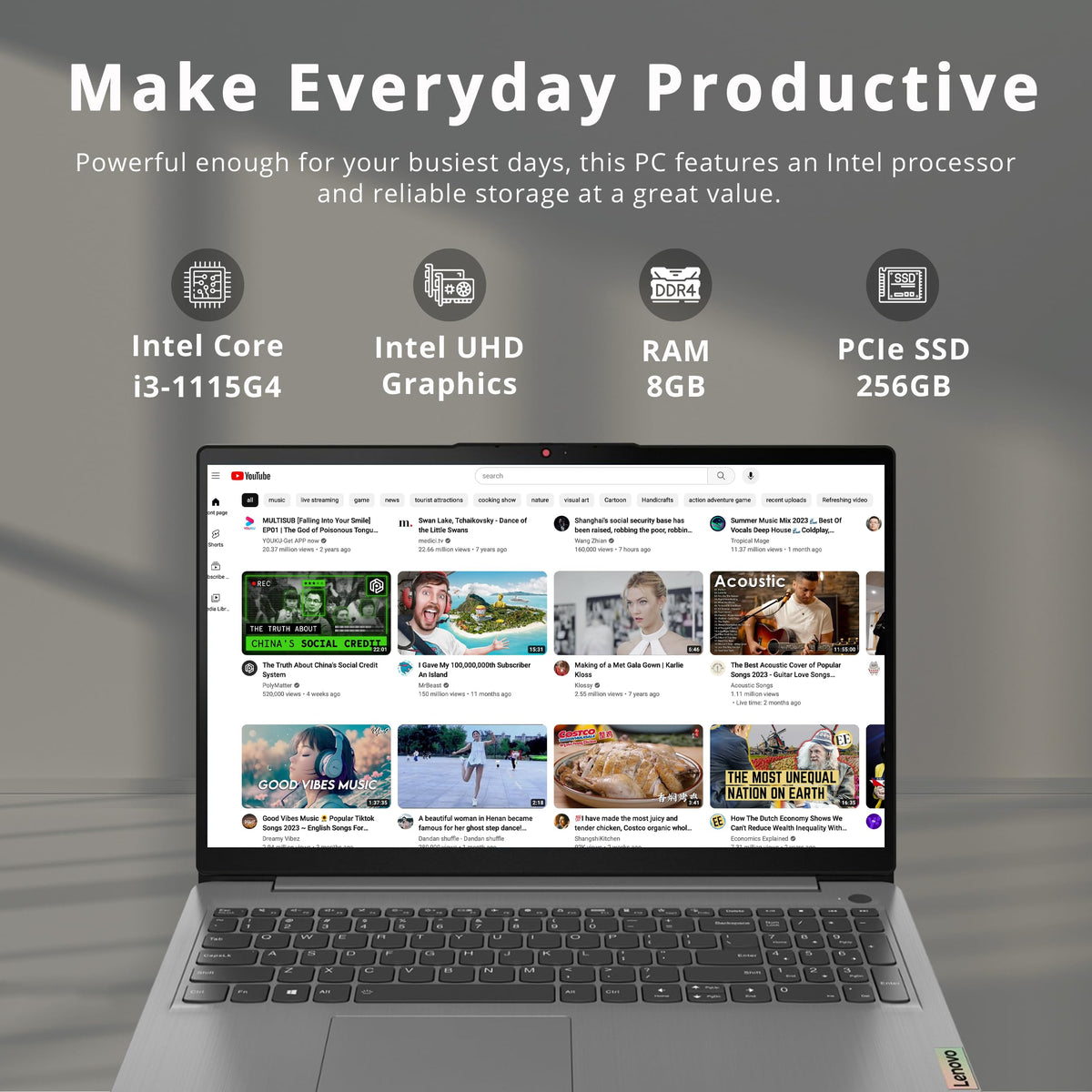 15.6" FHD Touch Laptop, Intel i3, 8GB RAM, 256GB SSD, Grey X8196