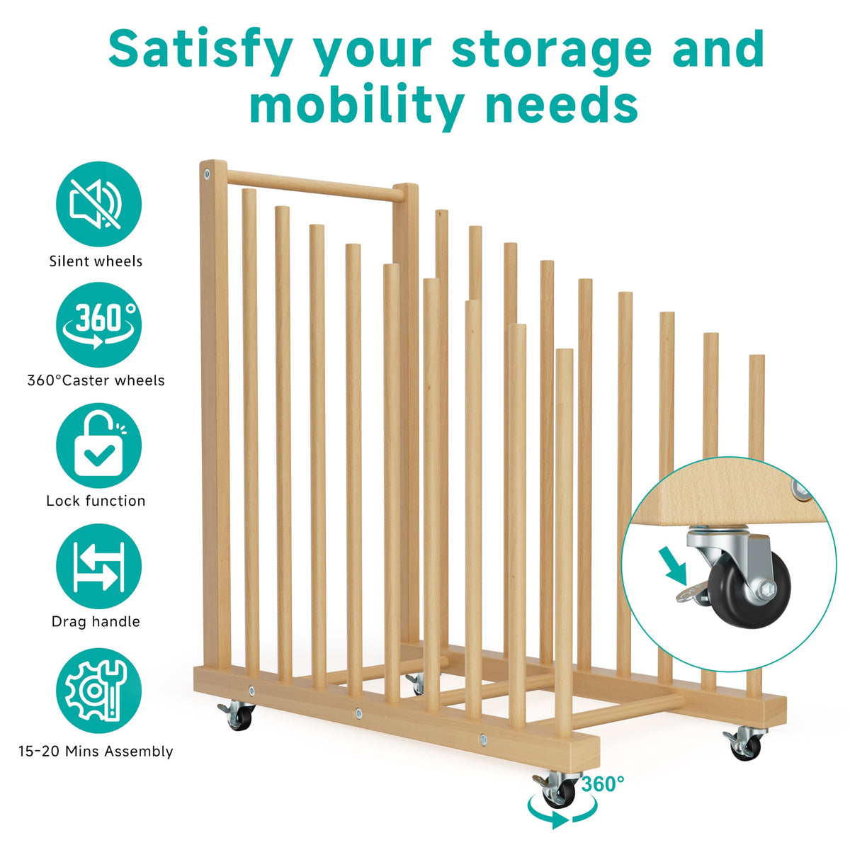 Art Canvas Storage Rack with Wheels and Handle D609