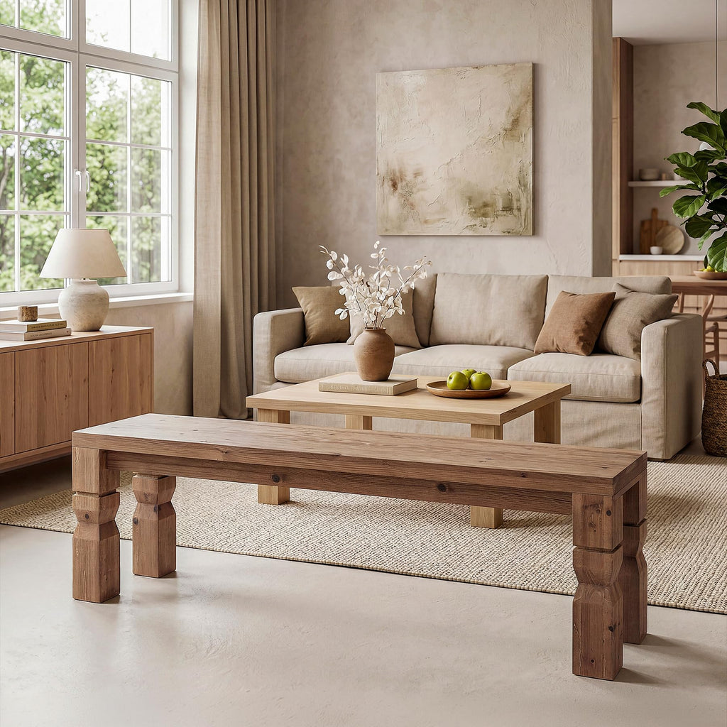 Solid Wood Bench 55-Inch Long Rustic Brown H576