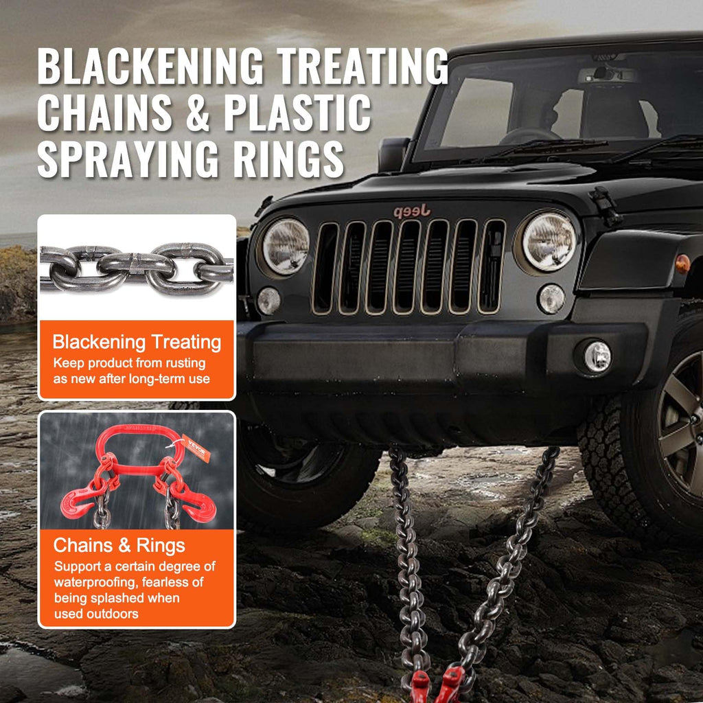 3/8" x 3' G80 V Bridle Towing Chain with J Hooks and Grab Hooks T4407
