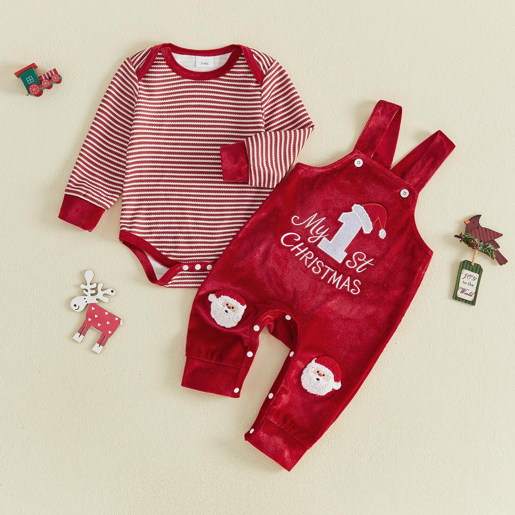Christmas Baby Boy Outfit Romper Overalls Set T4347