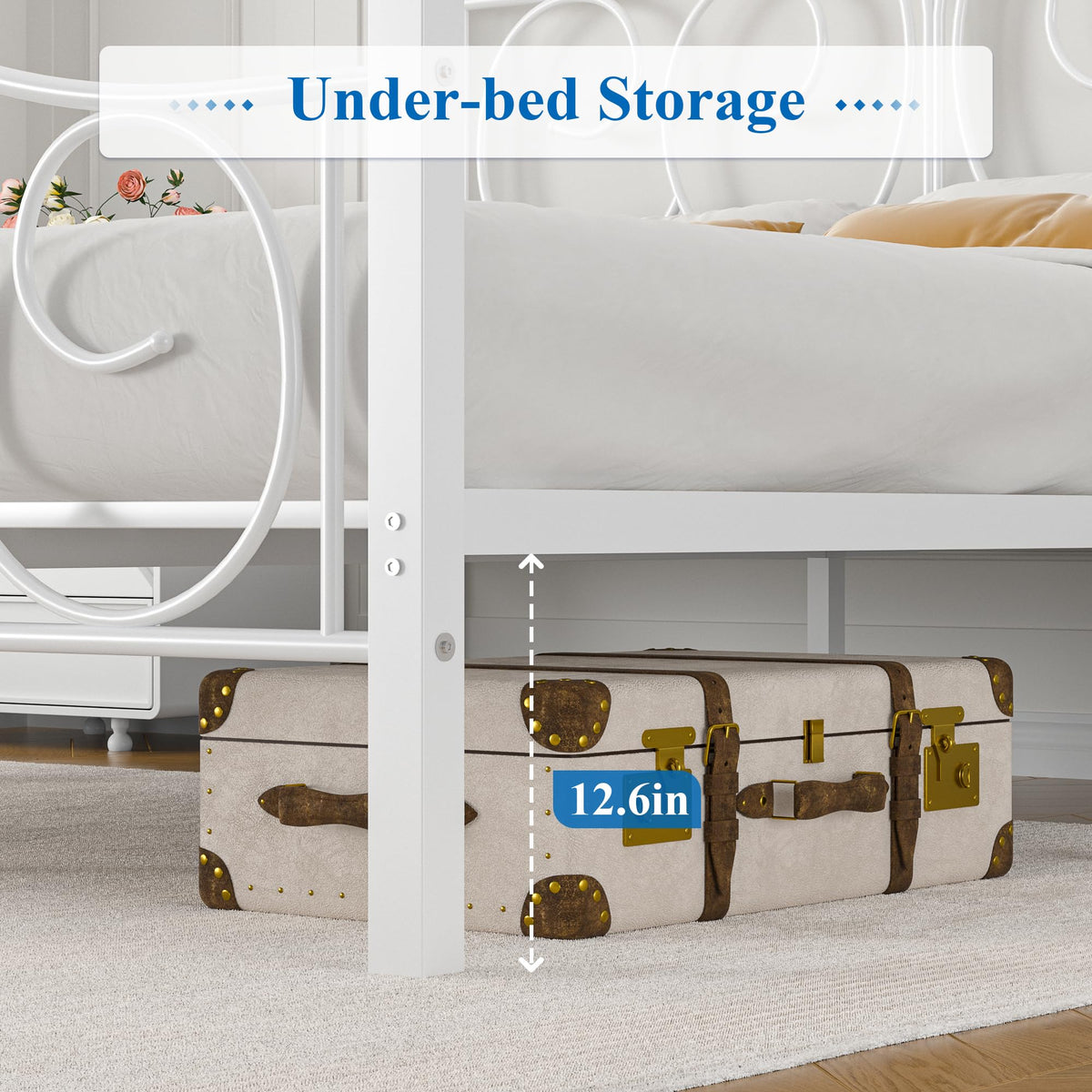 Full Size Pure White Metal Platform Bed Frame with Headboard and Footboard R6723