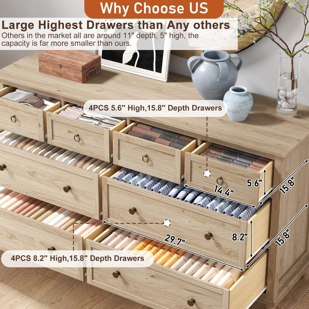 Rustic Wood 8 Drawer Dresser B773