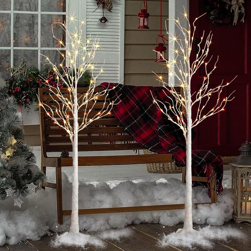 2 Pack 6 Feet Prelit White Artificial Christmas Trees C1391