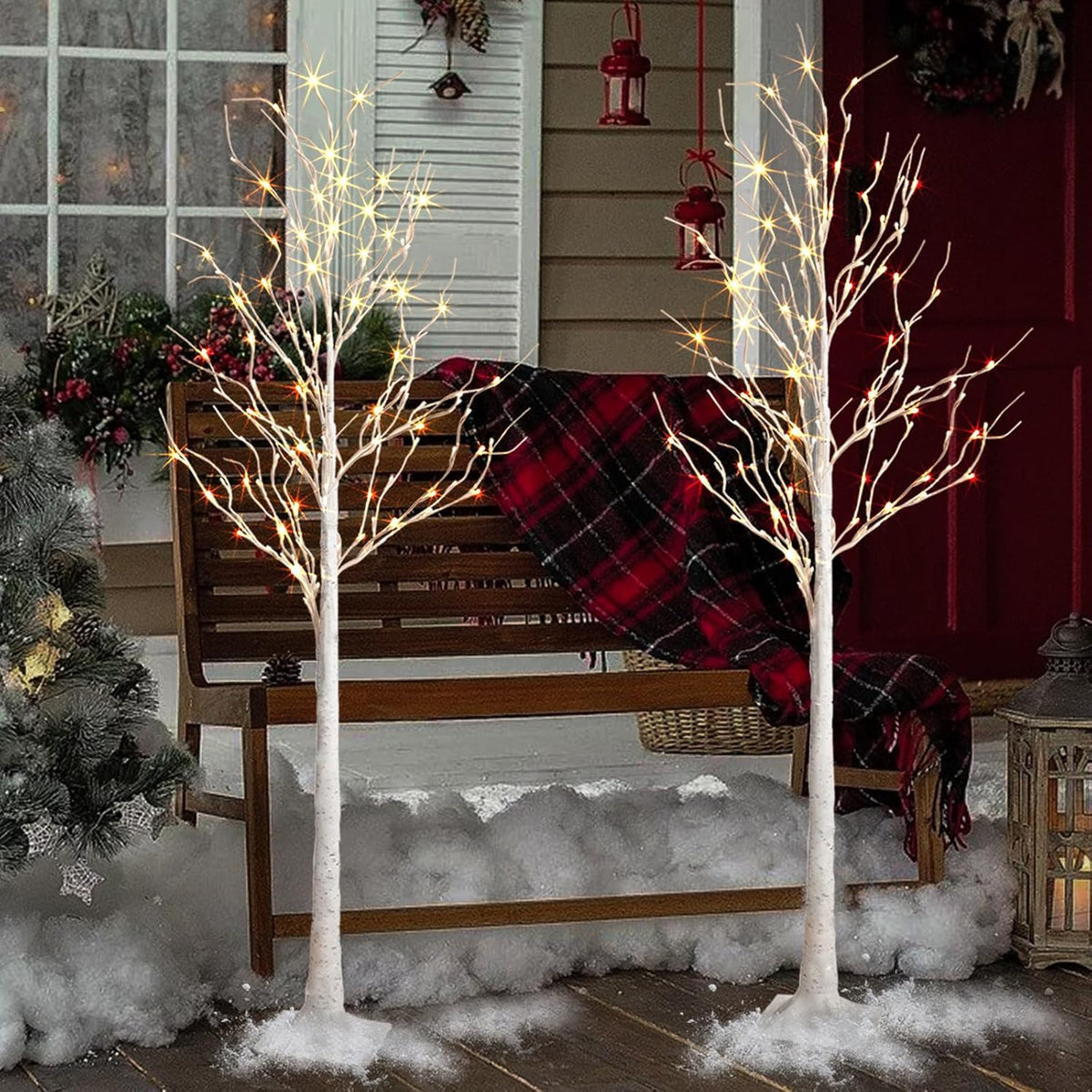 2 Pack 6 Feet Prelit White Artificial Christmas Trees C1391