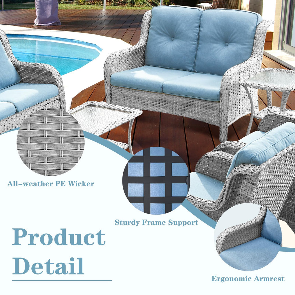 Light Gray Wicker Rattan Outdoor Loveseat Bench N95296