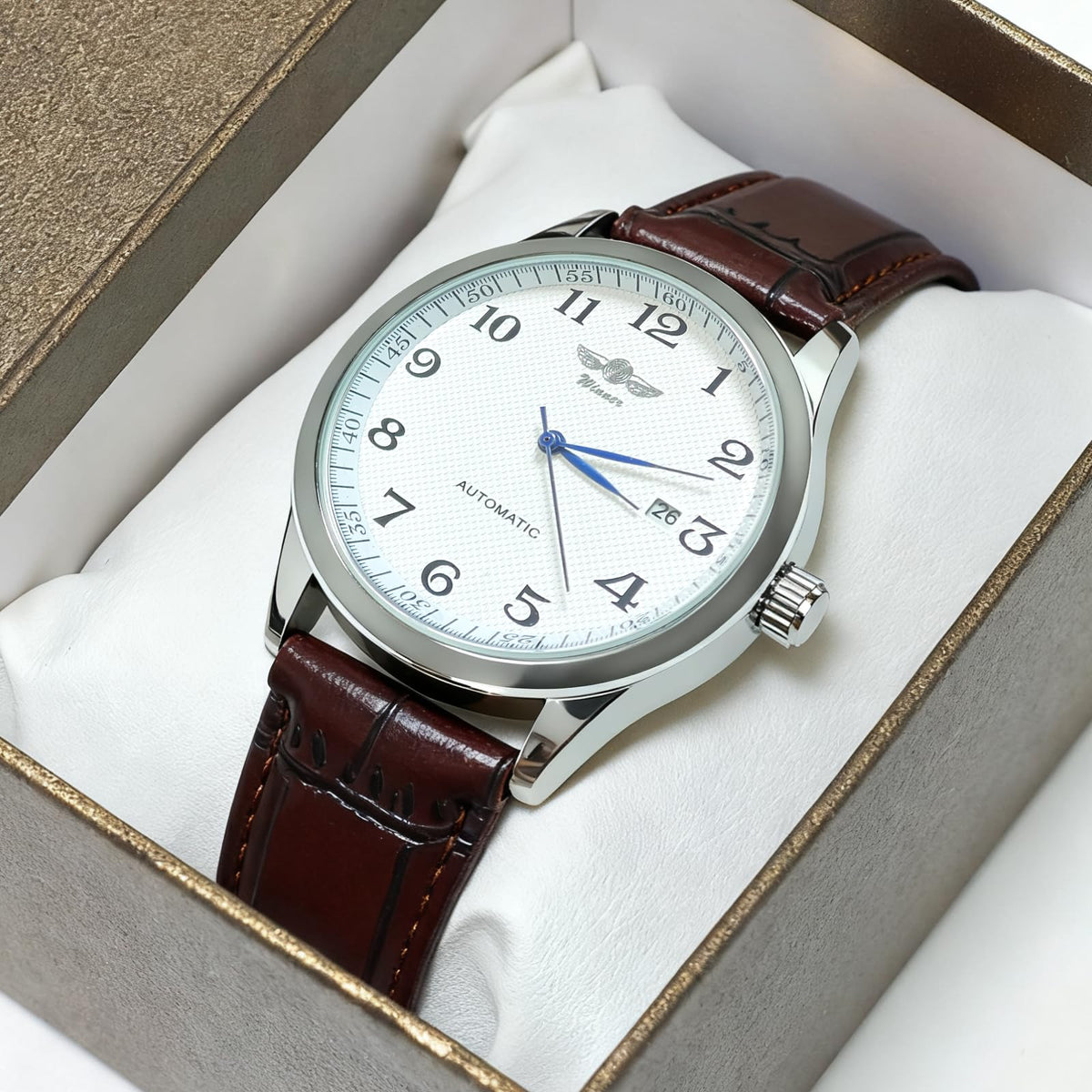 Mechanical Watch Automatic Self-Winding White Dial Blue Hands L892865