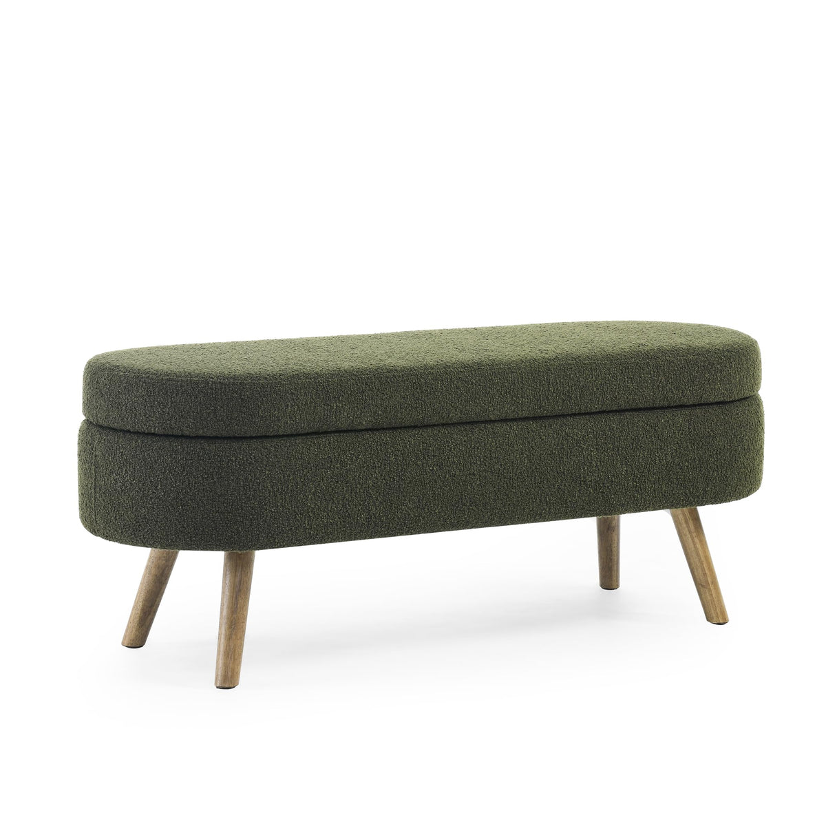 Oval Storage Bench with Rubber Wood Legs Green G787741