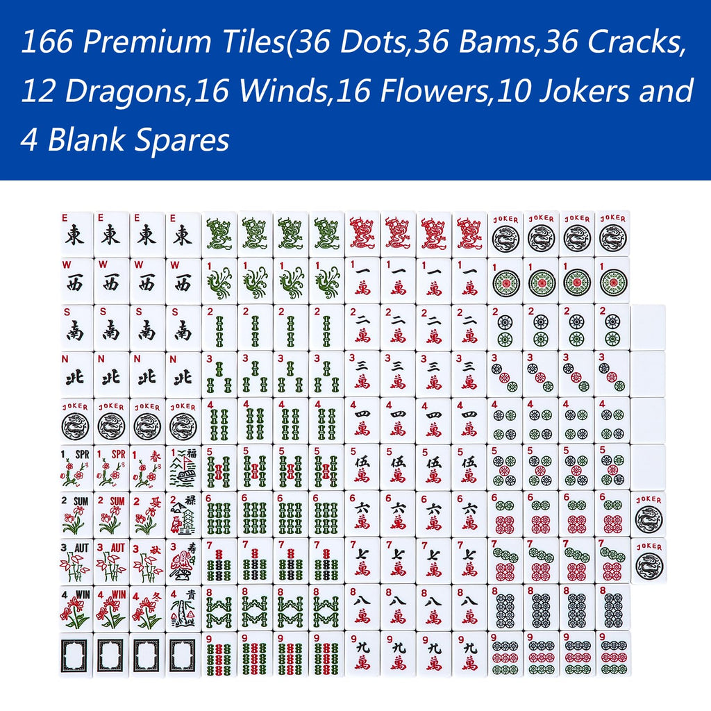American Mahjong Tile Set with 166 Tiles, 4 Racks & Travel Bag N360