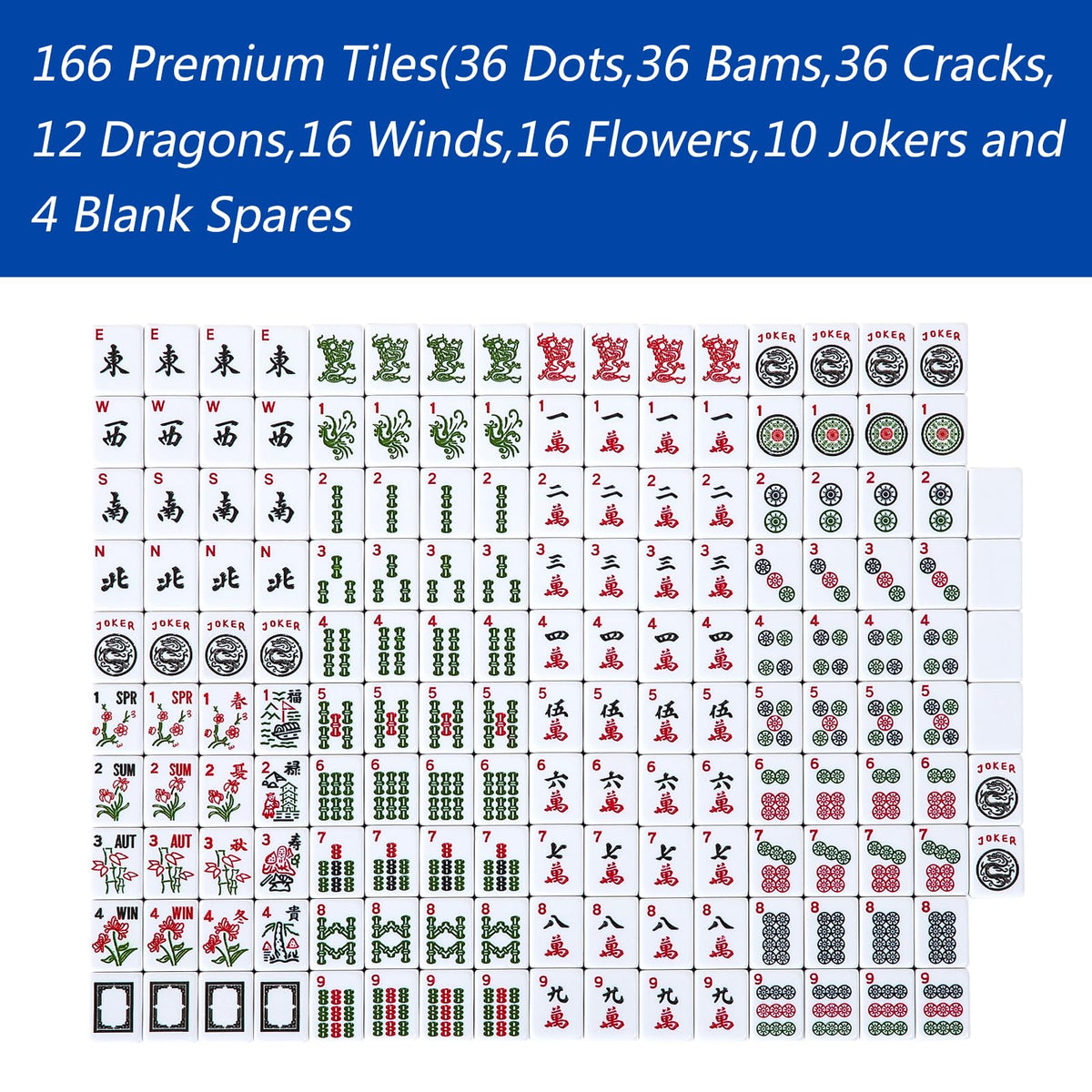 American Mahjong Tile Set with 166 Tiles, 4 Racks & Travel Bag N360
