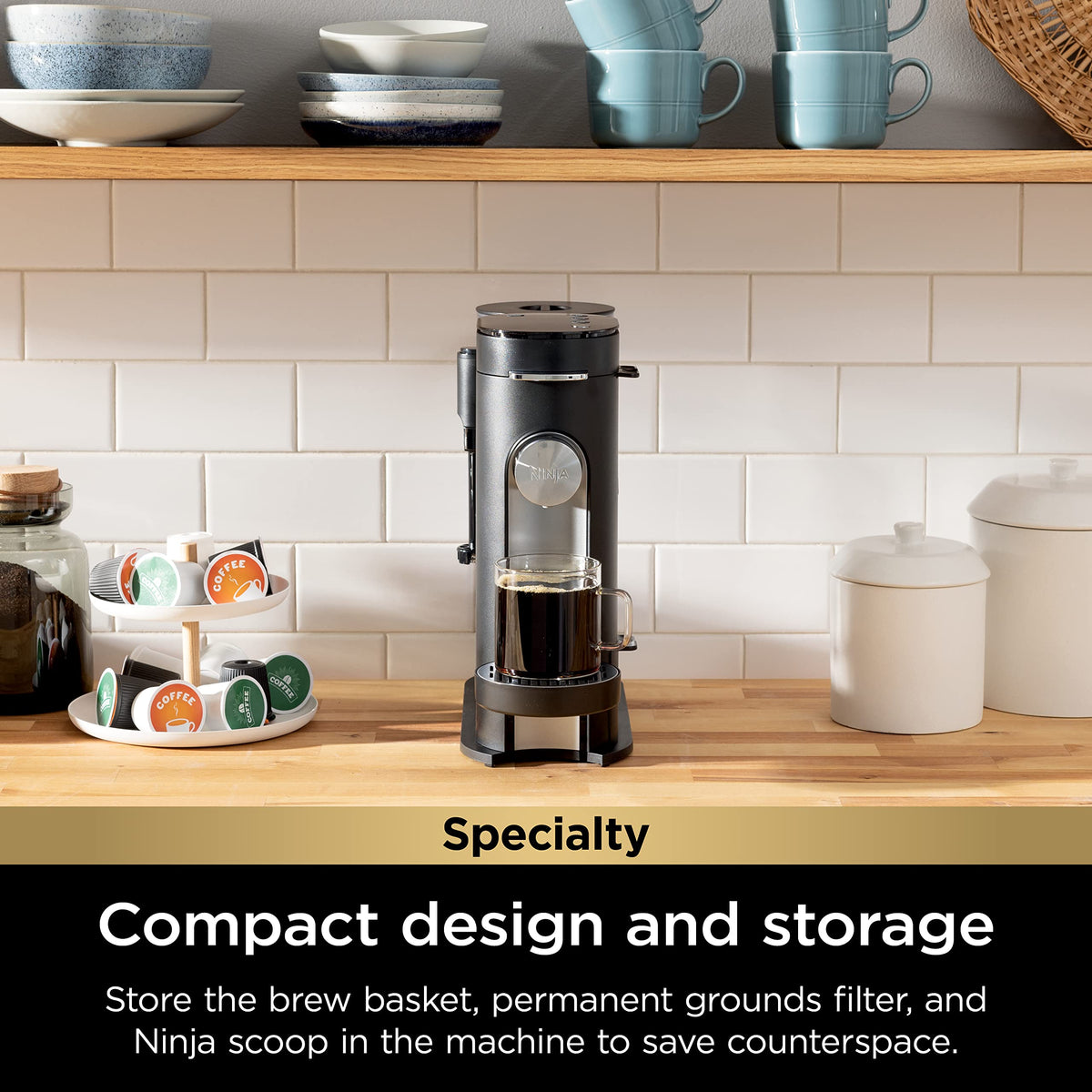 Single-Serve Coffee Maker with Milk Frother, Black D380959