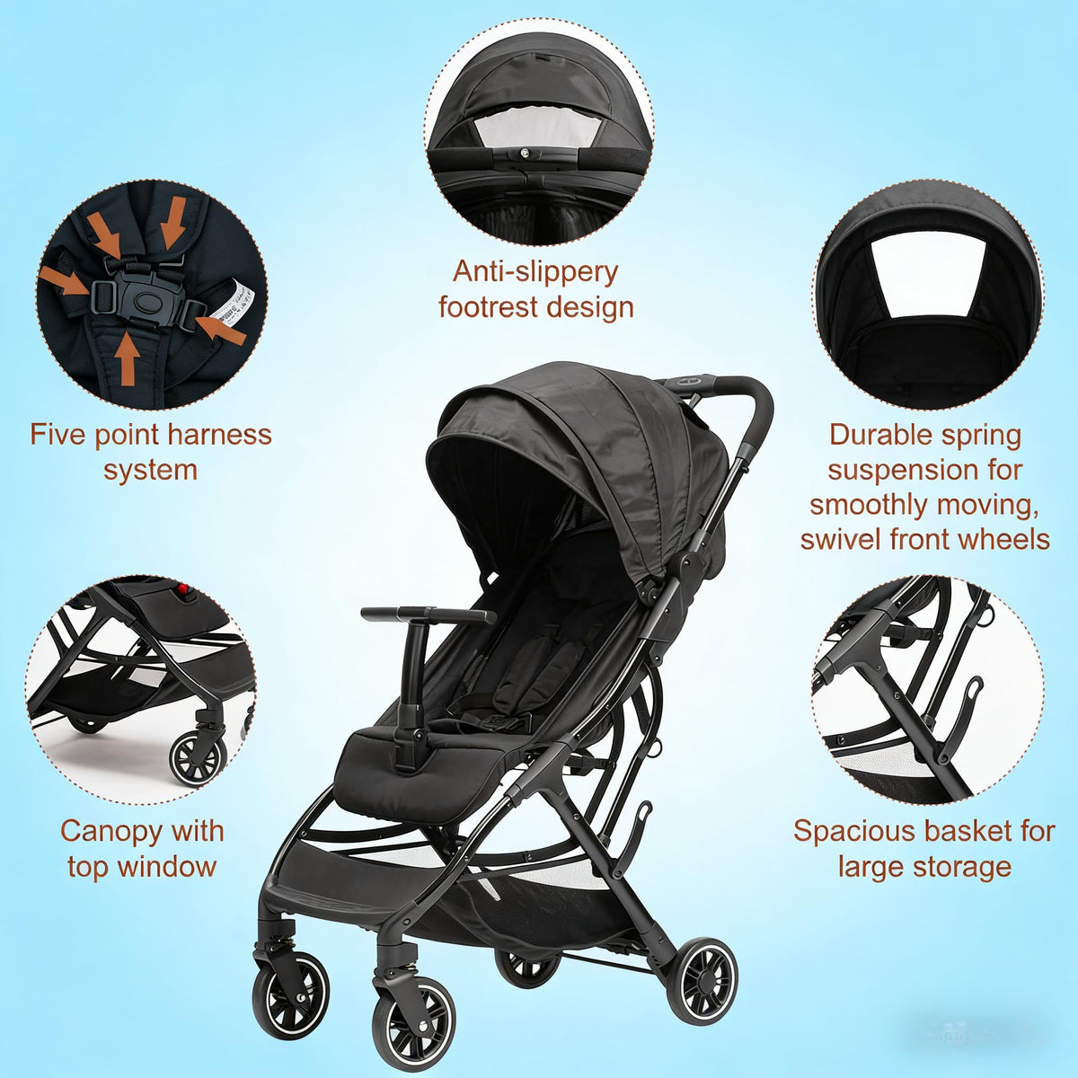 Portable Lightweight Umbrella Stroller with Sun Canopy E481687