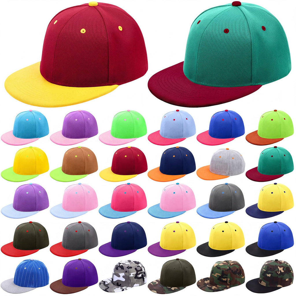 30 Pcs Flat Bill Snapback Hats Bulk Adjustable K8279