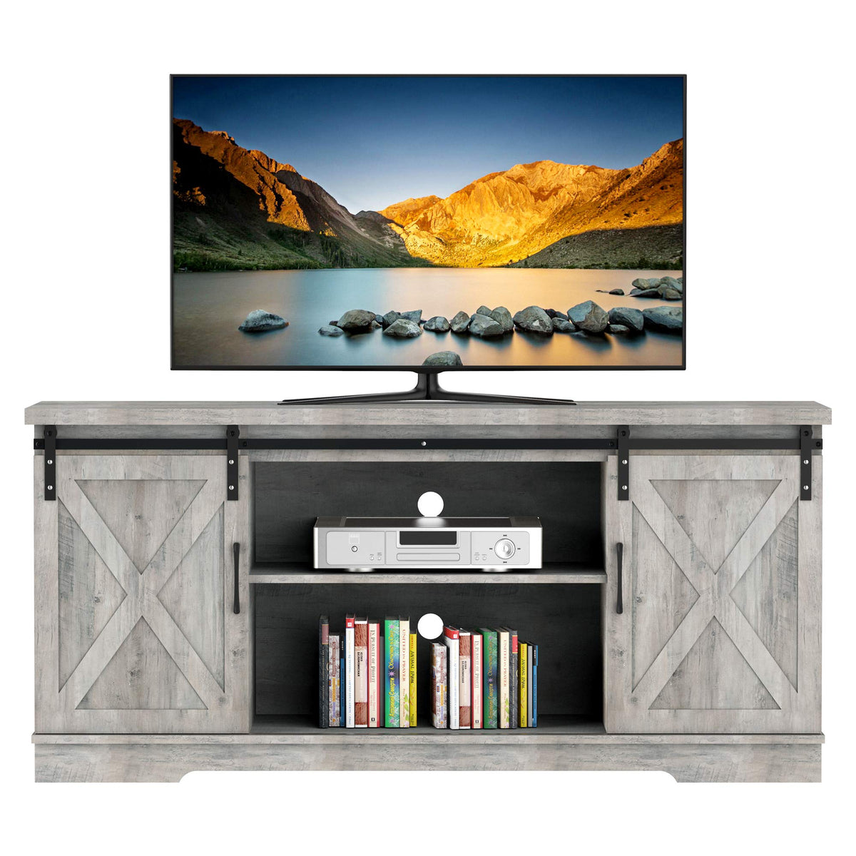 65 Inch Oak TV Stand with Storage Cabinet I409