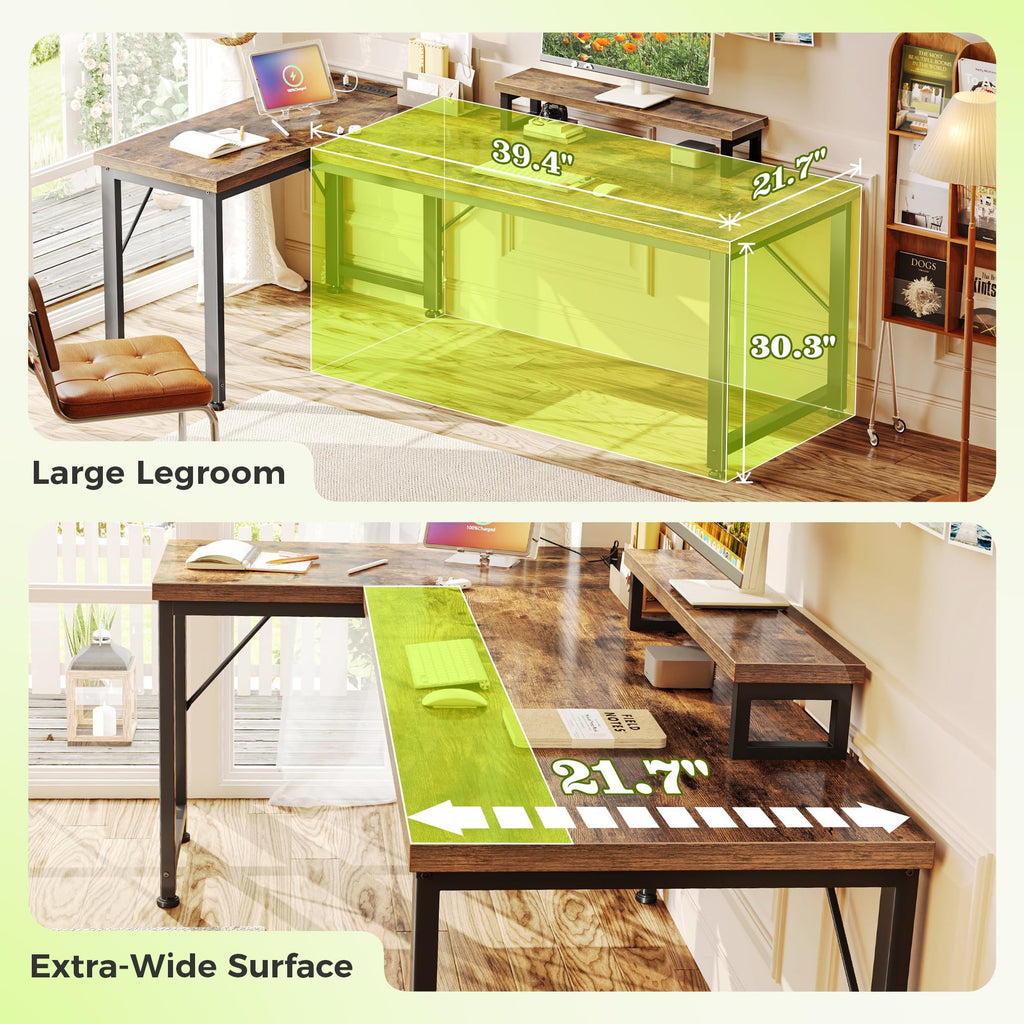 53" L Shaped Computer Desk with Outlets L5220