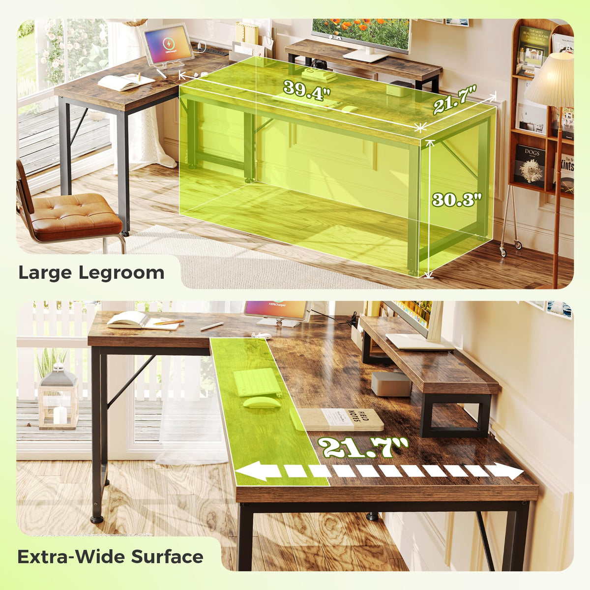 53" L Shaped Computer Desk with Outlets L5220