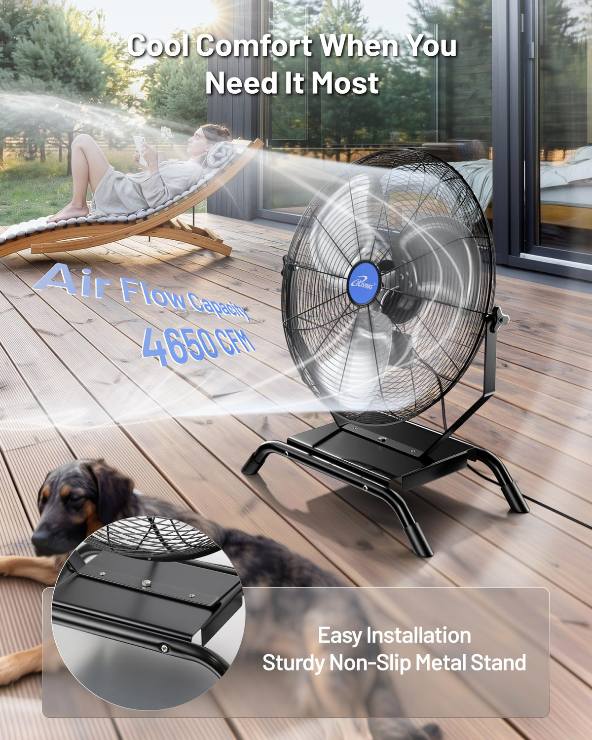 20" Variable Speed Indoor/Outdoor Fan, 4650 CFM, Black Y724