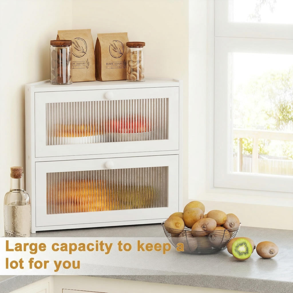 White Double Layer Bamboo Corner Bread Box R399