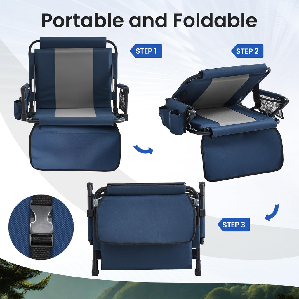 Portable Foldable Bleacher Chair with Cup Holders Blue H38776
