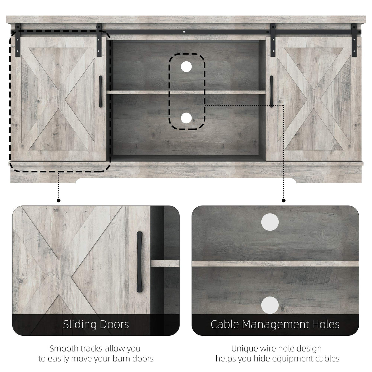 65 Inch Oak TV Stand with Storage Cabinet I409