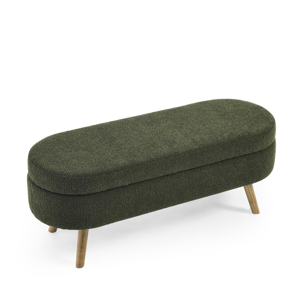Oval Storage Bench with Rubber Wood Legs Green G787741