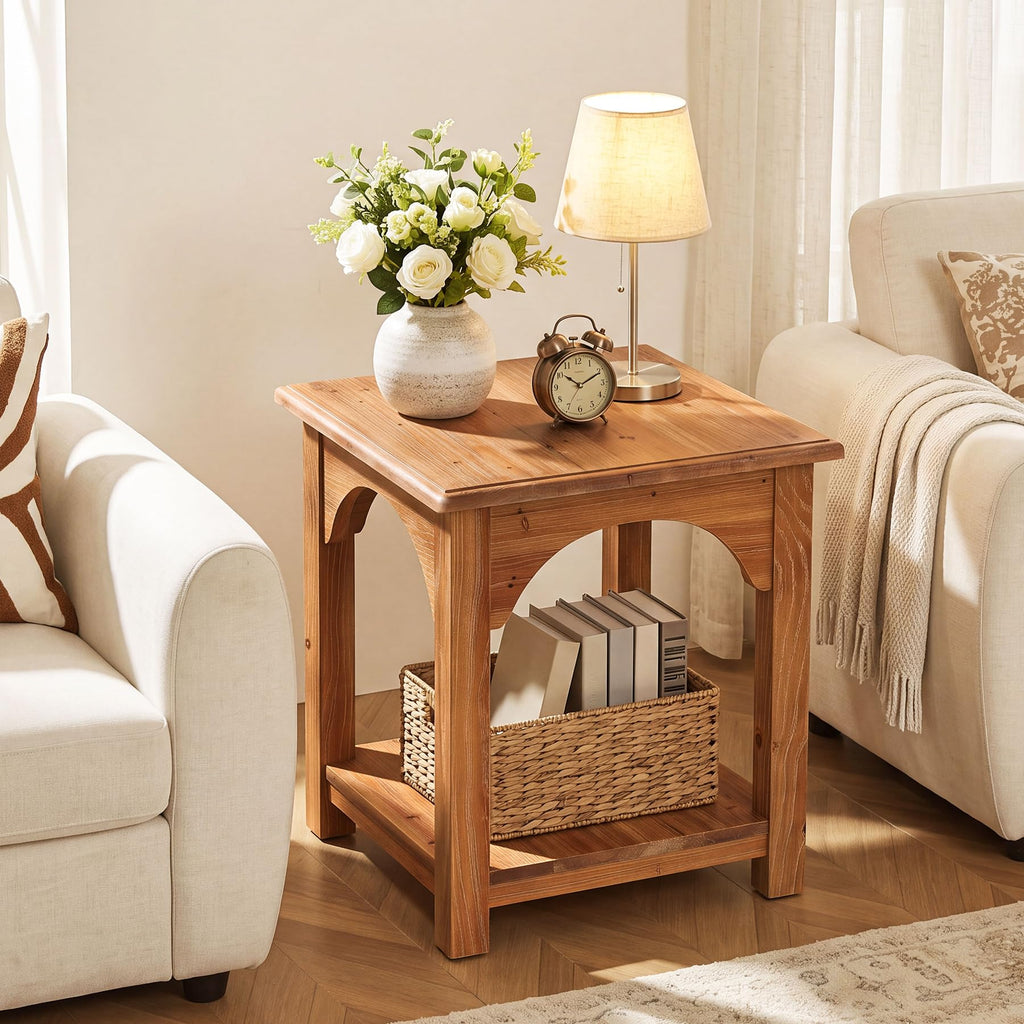 Set of 2 Solid Wood 2-Tier Side Table H484166