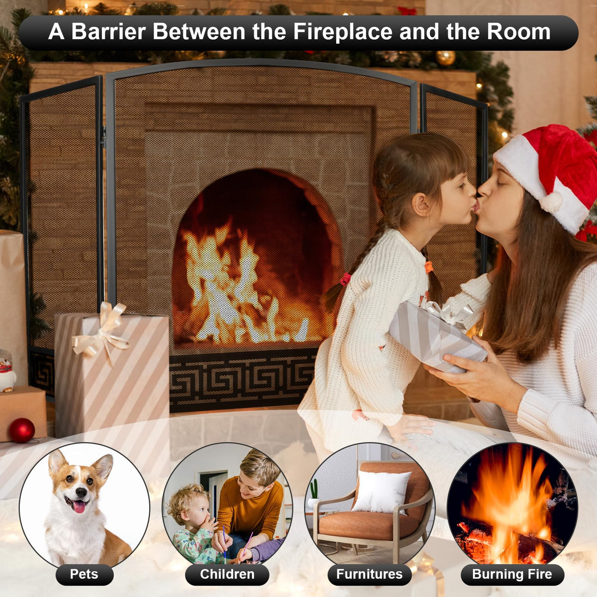 Arched 3 Panel Folding Fireplace Screen W274910