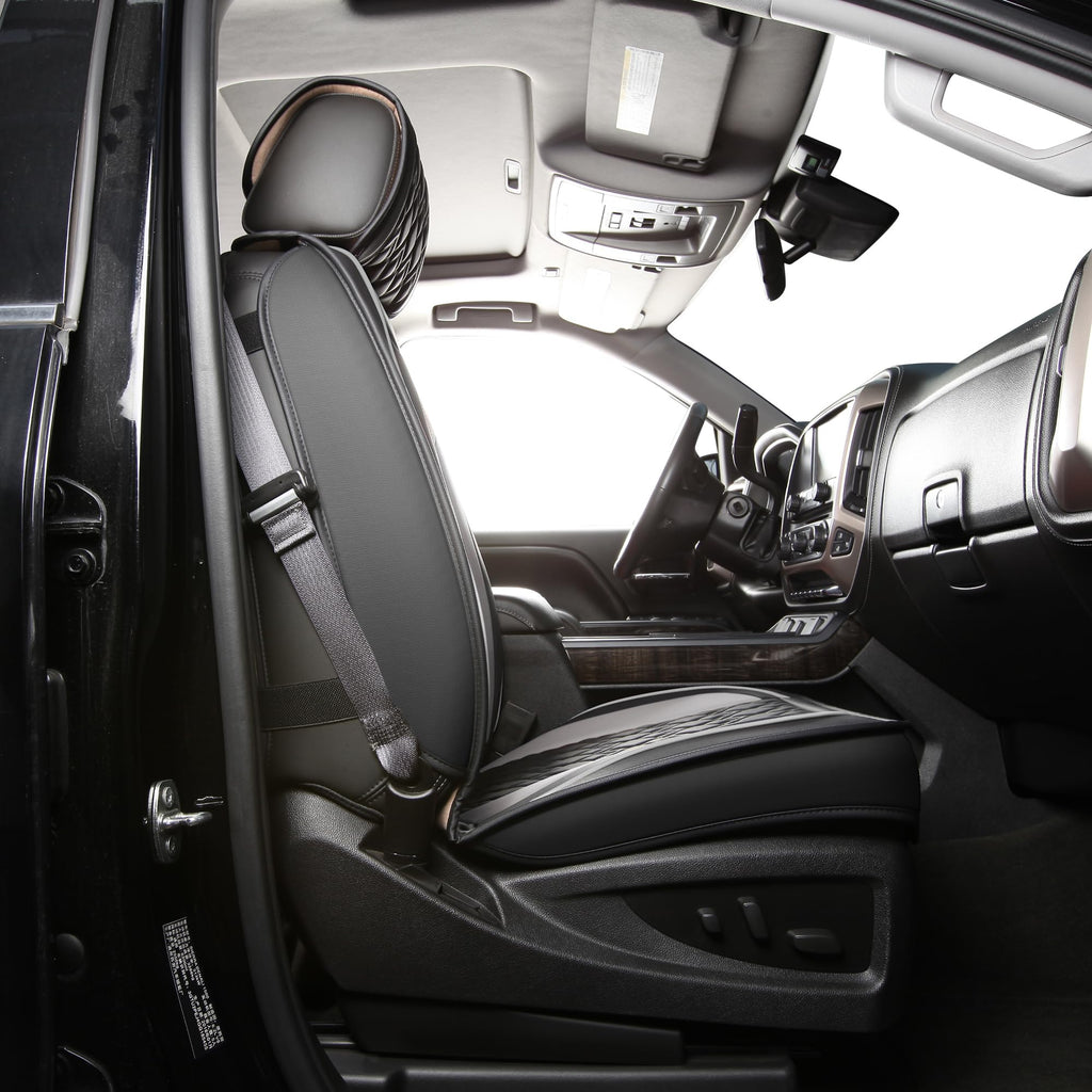 Leather Seat Covers for Chevy Silverado GMC Sierra, Custom Fit, Front Pair, Black Grey N4095