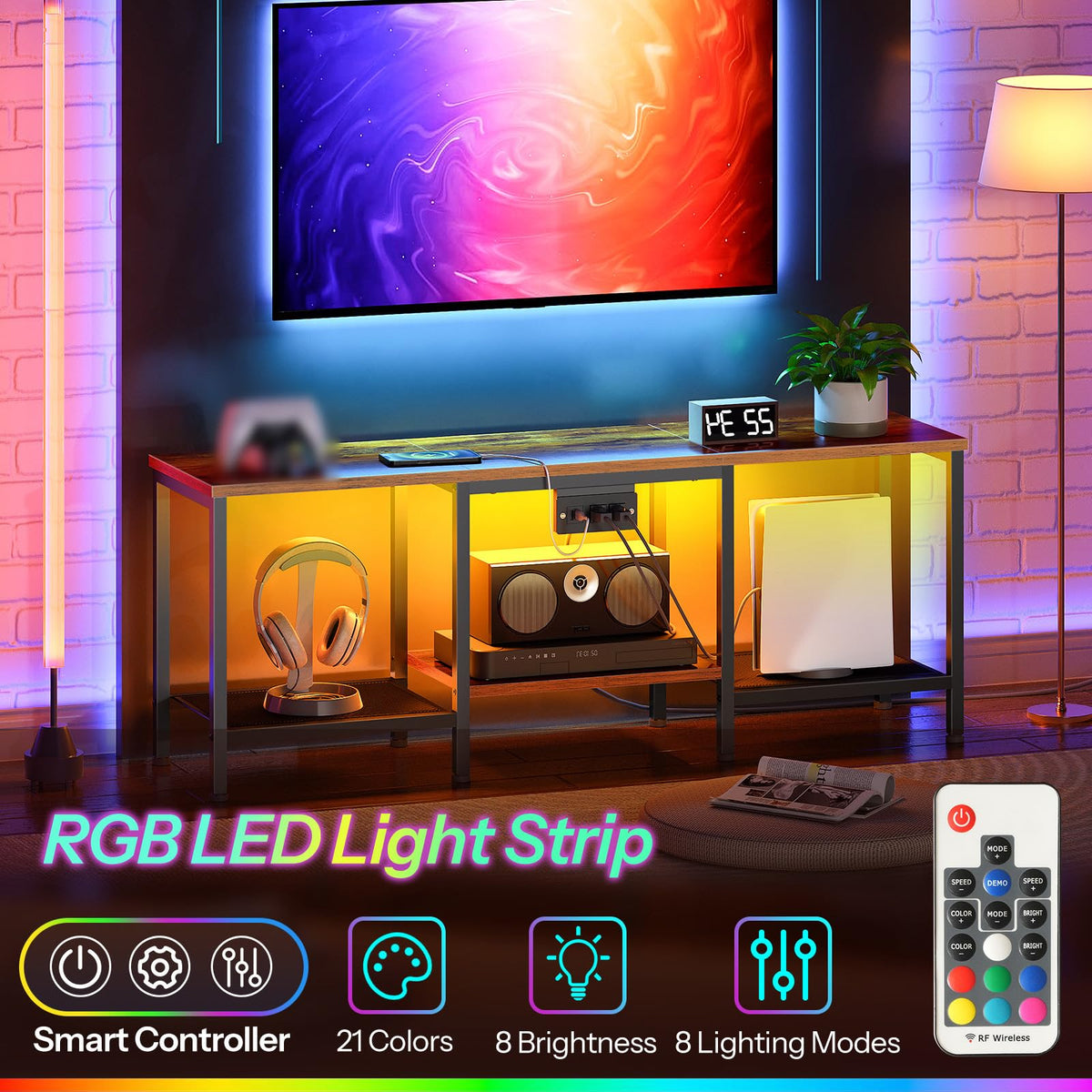 Rustic Brown and Black TV Stand with Charging Station P329592