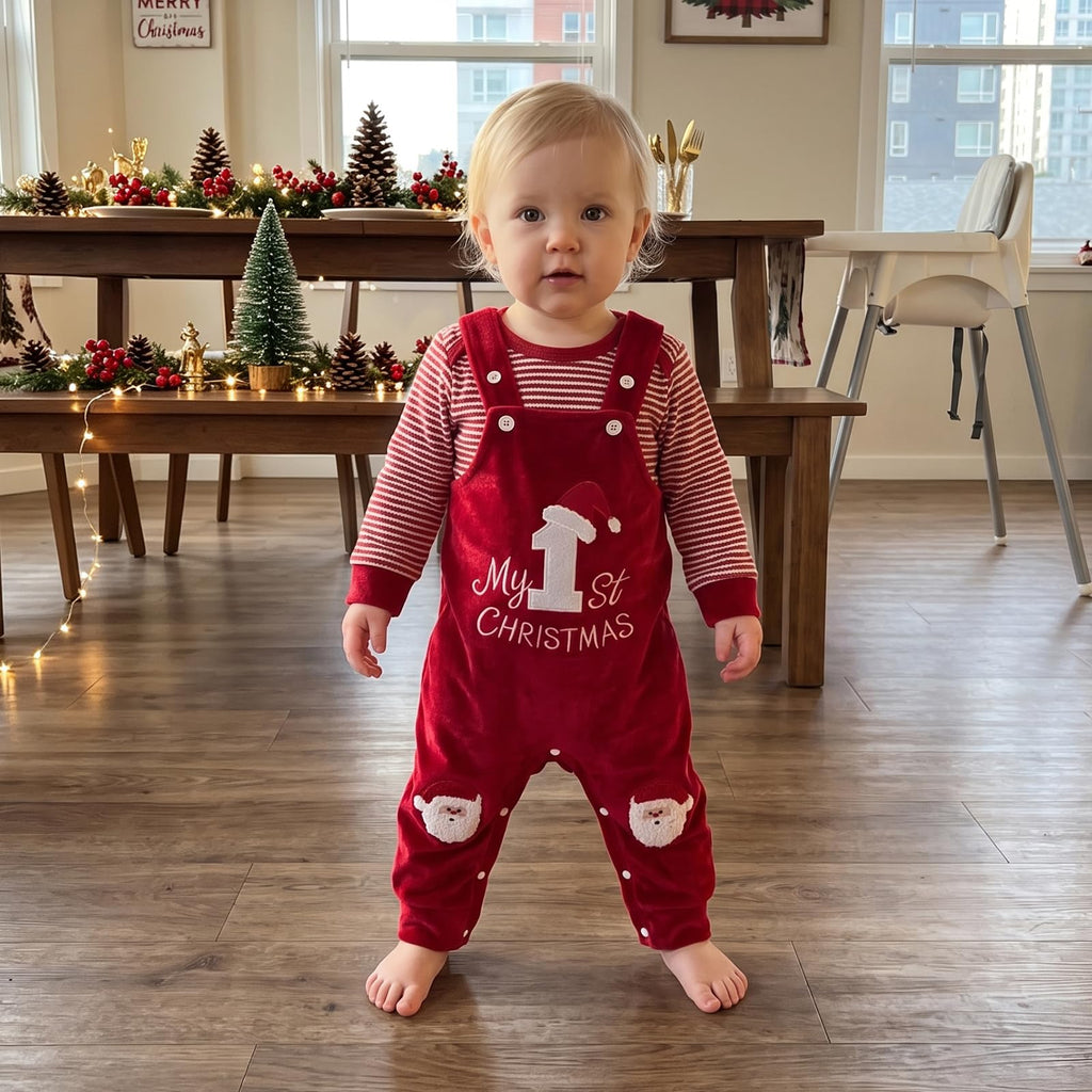 Christmas Baby Boy Outfit Romper Overalls Set T4347