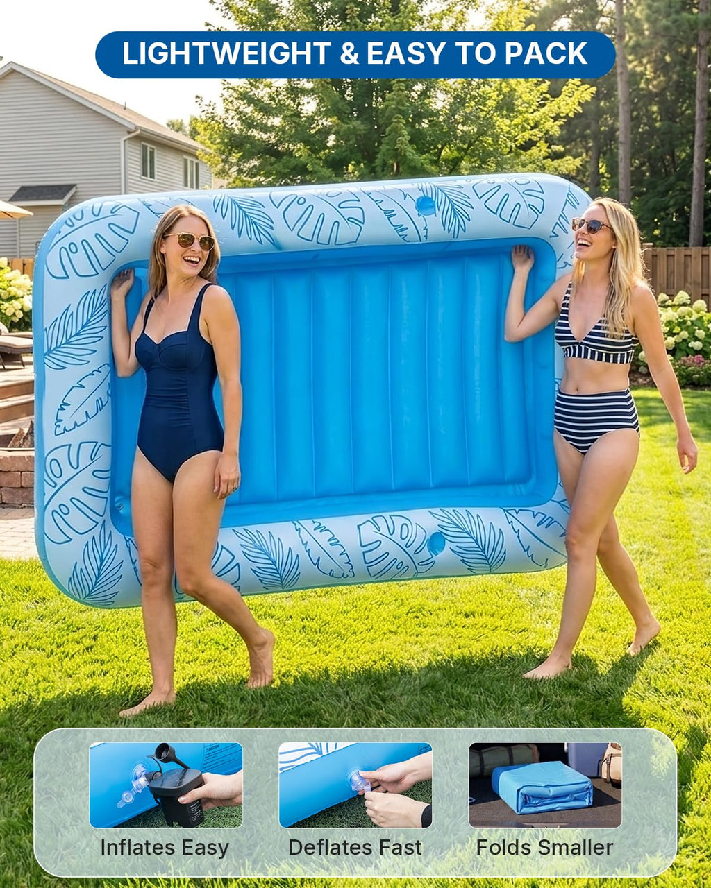 Inflatable Tanning Pool Float with Lights and Pillow O621562