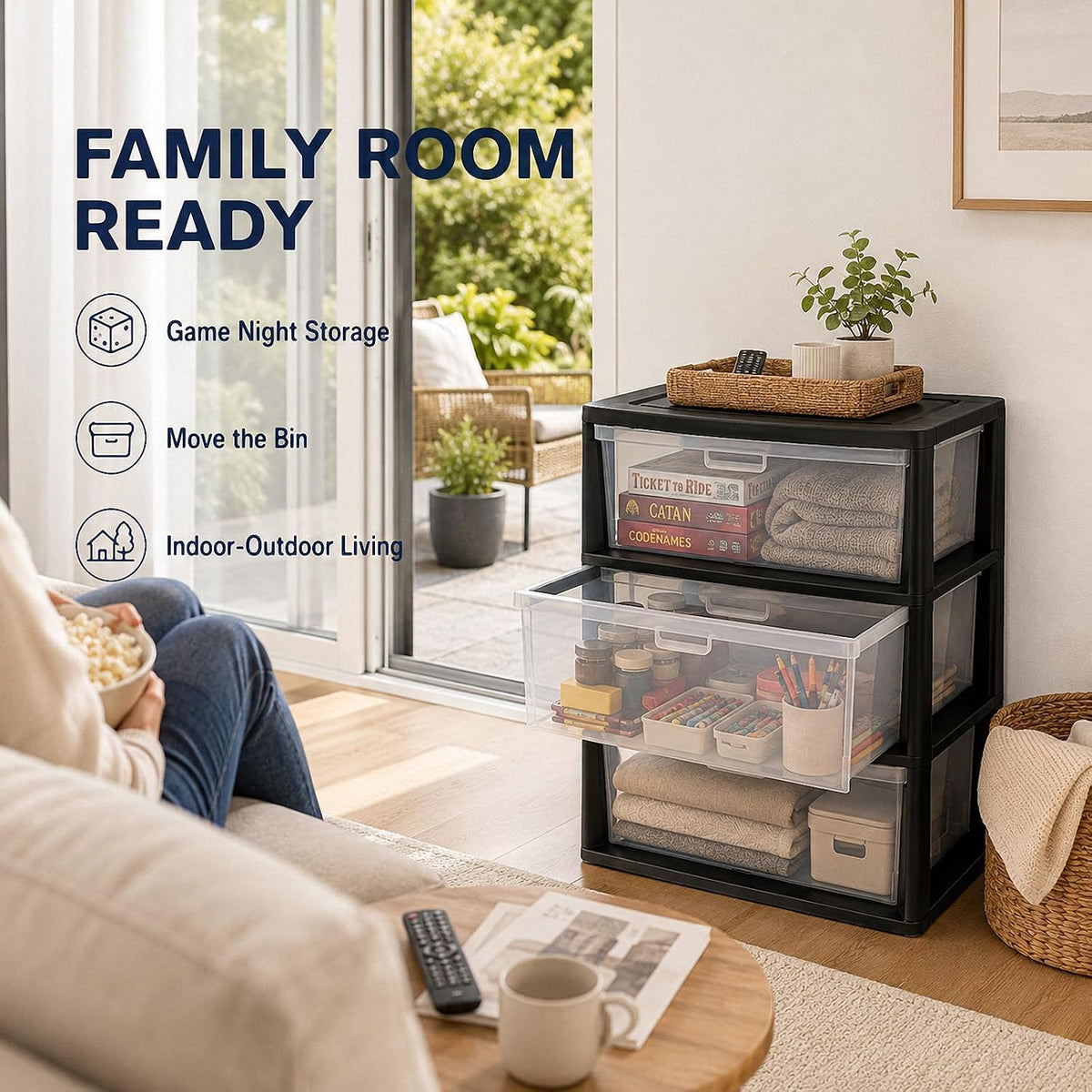 Black 3 Drawer Plastic Storage Tower T462372
