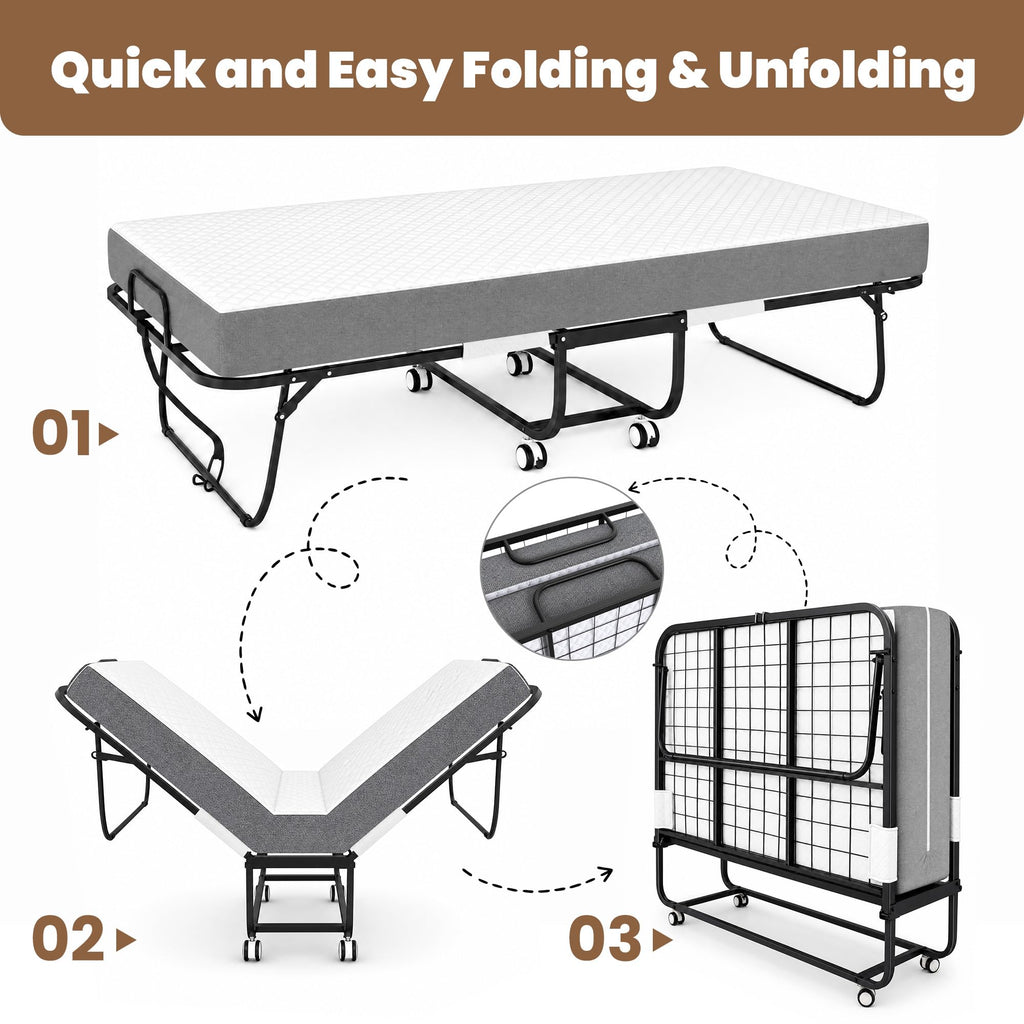Folding Bed with Mattress Extra Wide Guest Bed H85720